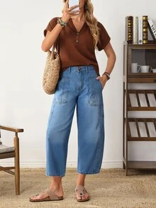 Breezaya Women's Casual 9/10 Length Curved Leg Pocket Jeans - Blue - View 5