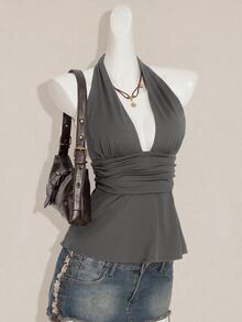 SHEIN ICON 萬聖節女性掛脖露背黑色娃娃裝背心 - 灰色 - 查看 6