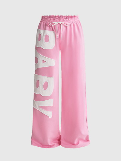 ROMWE Damen Vintage Y2K Applikations-Stickerei Jogginghose mit Kordelzug-Bund und lockerer Passform