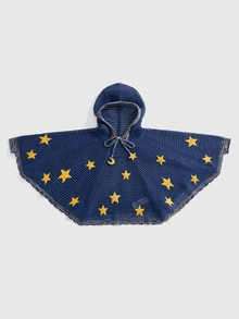 ROMWE Autumn/Winter Women's Pullover Batwing Sleeve Cape-Style Hooded Sweater With Star & Moon Mysterious Hippie Style - Navy Blue - View 5