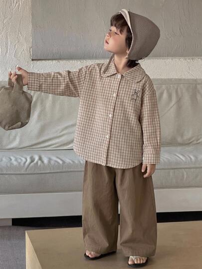 DAZY Boys (Small) Casual Plaid Long Sleeve Shirt + Straight Leg Pants Casual Shirt Set