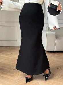Dazy Maternity Maternity Solid Color Adjustable Waist Casual Everyday Skirt - Black - View 1
