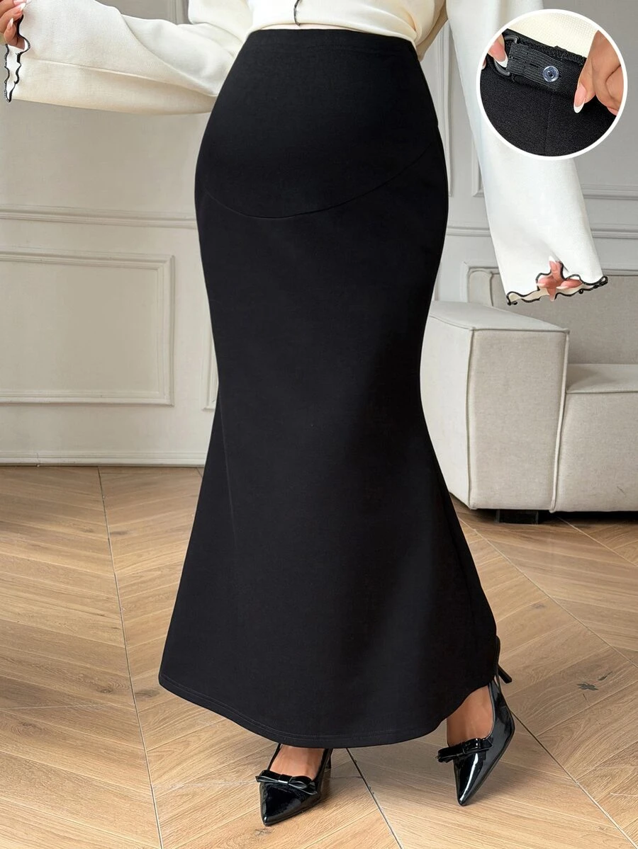 Dazy Maternity Maternity Solid Color Adjustable Waist Casual Everyday Skirt - Black - View 1