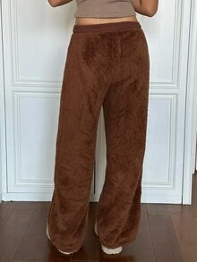 CovetEZ Women's Solid Color Casual Versatile Daily Wear Long Pants - Brown - View 2
