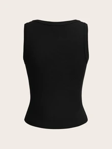 Opulessa Casual Solid Color Knitted Slim Fit Women's Tank Top - Black - View 6
