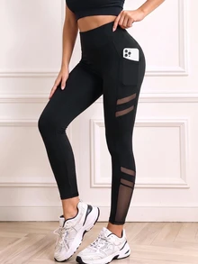 Slayform Women's Mesh Patchwork High Waist Seamless Sports Leggings - Black - View 6