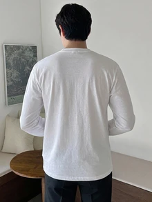 DAZY 男士休閒百搭純色長袖T恤 - 白色 - 查看 2