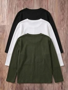 SHEIN 兒童男童純色半鈕扣 Polo 長袖 T 恤 - 白色 - 查看 2
