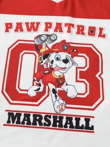SHEIN | PAW Patrol Young Boy Letter Cartoon Print Casual Daily Short Sleeve T-Shirt - Red - View 5