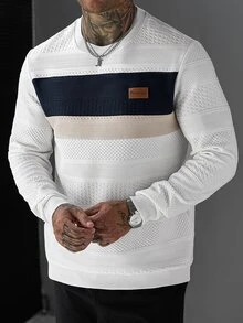 EGENSIO Men's Autumn Casual Colorblock Patchwork Pullover Sweatshirt - White - View 5