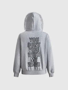 ROMWE Y2K Sweatshirt Berkerudung Lengan Panjang Patchwork Bergaya Korea untuk Wanita - Grey - View 6