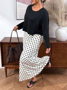 SHEIN Frenchy 大尺碼女款波點洋裝與純色上衣兩件套 - 彩色 - 查看 3