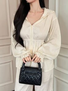 Livesso Women's Solid Color Zip-Up Hooded Jacket And Wide Leg Pants Casual 2 Pieces Set Fall - White - View 4