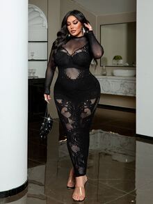 NU&NOW Plus Size Women's Sexy Mesh Date Party Dress Fall - Black - View 3