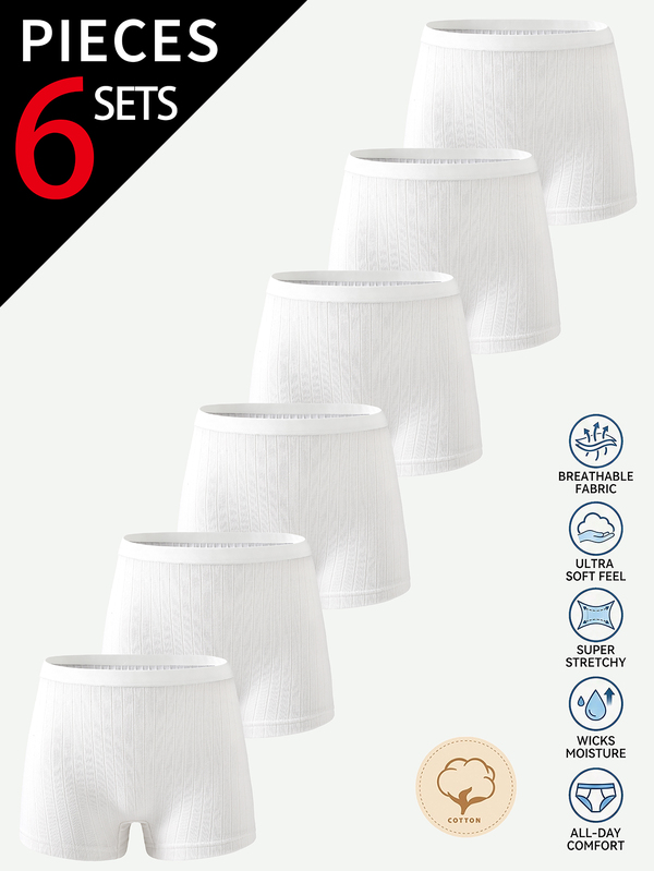 6pcs/Multi-Pack Women's Teen Minimalist Fashion Solid Color Traceable Cotton Square Hipster Panties