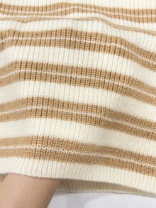 Autumina European And American Style Colorblock Striped Short Knit Cardigan For Women, Pearl Button V-Neck Puff Sleeve Soft Cozy Sweater Jacket, Autumn Casual - Multicolor - View 3