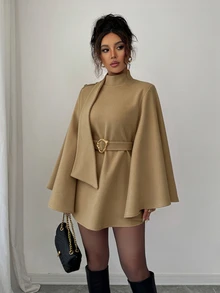Elenzga Women's Solid Color Stand Collar Fashion Versatile Overcoat - Camel - View 4