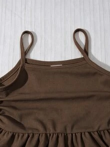 SHEIN Elladie kids 2件組女童幼兒套裝，溫柔女孩風白色長袖外套搭配粉色蝴蝶結細肩帶花苞洋裝，輕便休閒日常度假款，適合春夏 - 棕色 - 查看 5