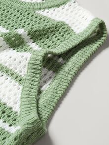 Manfinity Hypemode Plus Size Men's Striped Hollow Knit Vest - Green - View 6