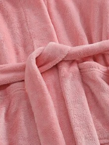 青少年女孩秋冬新款愛心刺繡阻燃法蘭絨長款連帽甜美風粉色珊瑚絨家居服睡袍 - 粉色 - 查看 4