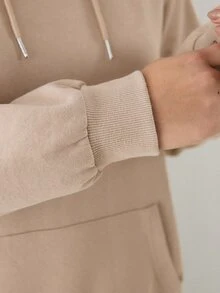 YARNWELL Sweatshirt Hoodie Kasual Wanita Ukuran Besar dengan Bahu Longgar dan Saku, Tali Serut, untuk Musim Gugur - Coffee Brown - View 4