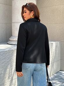 Easura Autumn Casual Textured Plus Size Jacket Fall - Black - View 2
