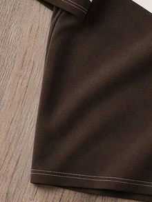 Manfinity Joysei Men's Casual Color Block Letter Print Crew Neck Short Sleeve Brown T-Shirt - Brown - View 3