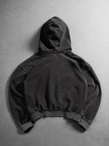 ROMWE MEN Street Life Men's Letter Print Casual Everyday Hoodie - Black - View 3