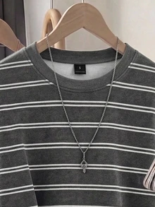SHEIN EZwear 女款條紋休閒百搭日常長袖運動衫 - 白色 - 查看 3