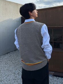 DAZY 男士字母刺繡圖案休閒日常針織背心 - 灰色 - 查看 2