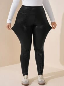 Comfylo 大尺碼女款純色高腰休閒百搭內搭褲 - 黑色 - 查看 1