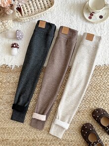 SHEIN 女童 3 件組針織純色修身休閒內搭褲套裝 - 彩色 - 查看 1