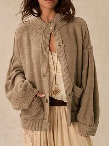 Easelle Vintage Bohemian Distressed Patchwork Loose Comfortable Women's Cardigan - Green - View 2