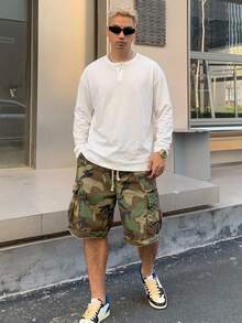 DAZY Spring/Autumn Long Sleeve Solid White Crew Neck Button Half-Placket Minimalist Korean Style Men's T-Shirt - Light Grey - View 7
