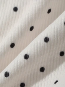 FRIFUL Women's Polka Dot Print Frill Trim Single-Breasted Halter Neck T-Shirt Fall - White - View 7