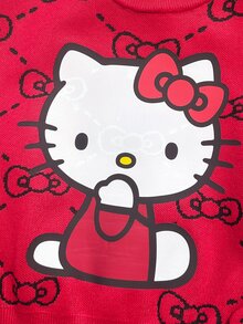 HELLO KITTY AND FRIENDS | SHEIN GraphicGems 青少年女孩秋冬時尚簡約厚針織長袖上衣 - 紅色 - 查看 3
