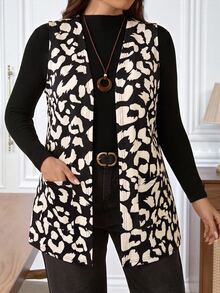 EMERY ROSE Chaqueta sin mangas con estampado de leopardo talla grande - Camel - Ver 6