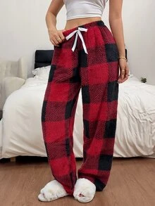 Napfluff Autumn/Winter New European & American Style Patterned Loose Casual Thermal Lined Thick Pajama Pants For Women - Red - View 5