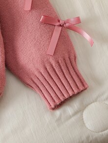 SHEIN 時尚百搭可愛蝴蝶結女童圓領套頭毛衣 - 粉色 - 查看 7