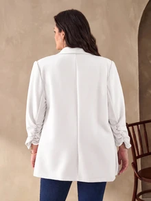 SHEIN Clasi 粉色大尺碼女款西裝外套，通勤與商務優雅穿搭 - 白色 - 查看 2