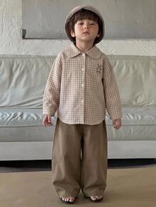Dazy Kids Young Boys Casual Plaid Long Sleeve Shirt + Straight Leg Pants Casual Shirt Set Fall - Apricot - View 7