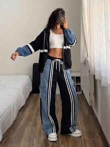 StreetHx Jaket Denim Kasual Serbaguna untuk Wanita dengan Resleting dan Desain Blok Warna, Cocok untuk Penggunaan Sehari-hari - MultiWarna - View 4