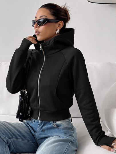 SHEIN EZwear Women's Casual & Comfortable Black Long-Sleeve Hooded Sweatshirt (Autumn/Winter Style)