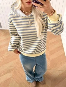 SHEIN 青少年女孩休閒極簡寬鬆舒適連帽衛衣，適合秋冬穿著 - 彩色 - 查看 1