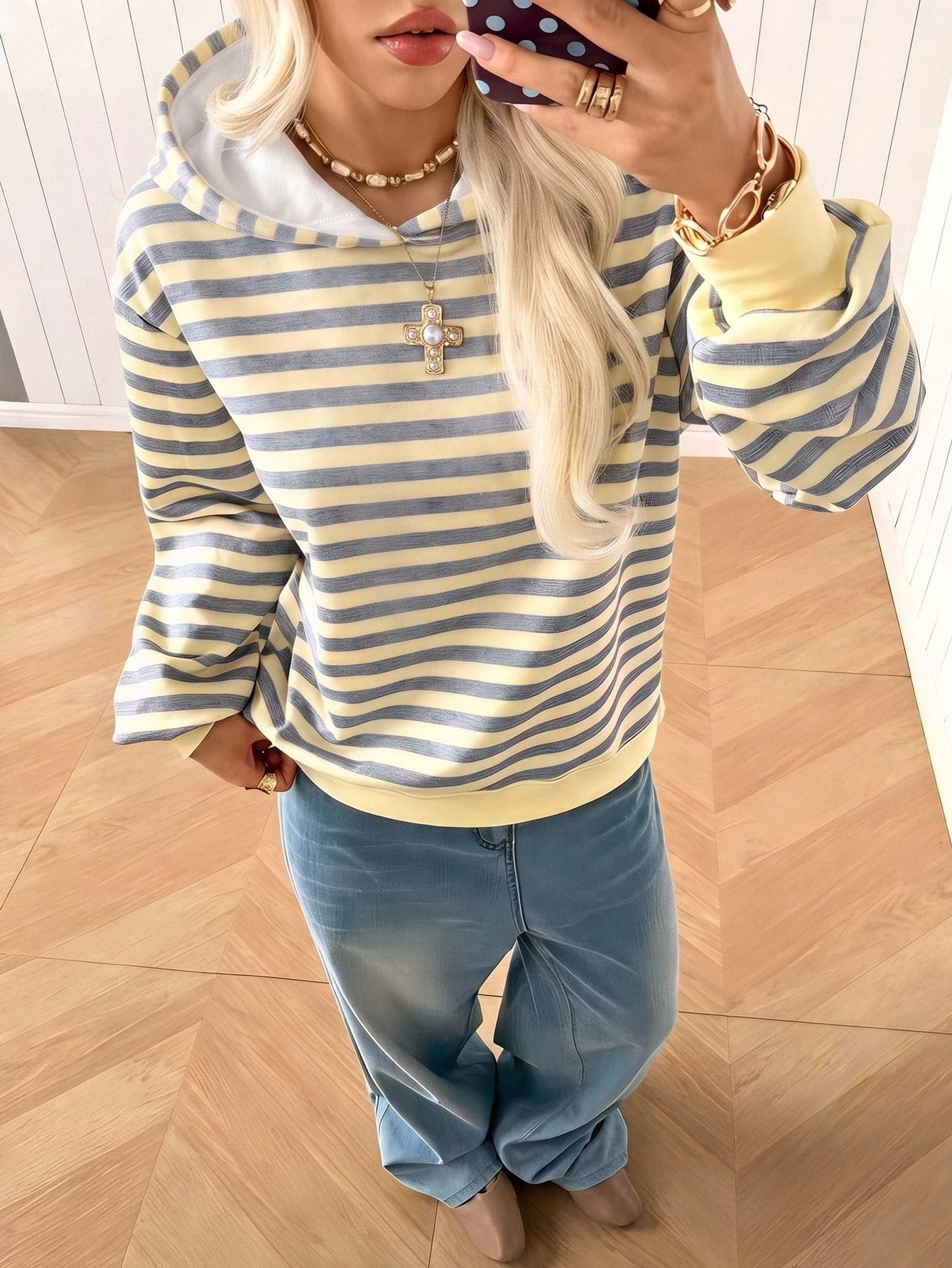 SHEIN 青少年女孩休閒極簡寬鬆舒適連帽衛衣,適合秋冬穿著 - 彩色 - 查看 1