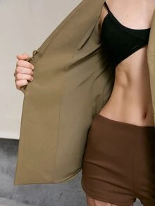MOTF PREMIUM WOMEN'S SOLID COLOR ELEGANT WAIST RUCHED BLAZER - Army Green - View 9