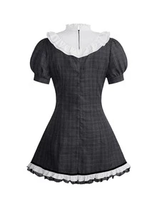 Sweetness Autumn/Winter Sweet Girl Grey Plaid Petal Sleeve Women's Mini Dress - Grey - View 2
