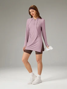 OutZeal 女款防曬運動外套 健身徒步用 UV 防護 涼感 T Touch 臀部長度連帽外套 - 淺灰紫 - 查看 6