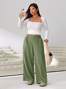 Solflare Olive Green Casual Loose Plus Size Women's Long Pants - Olive Green - View 4
