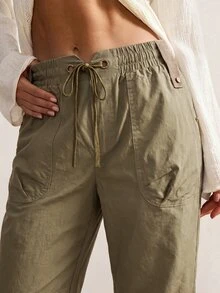 Bohemela Women's Solid Color Casual Cargo Pants For Fall, Perfect For Vacations And Going Out - Army Green - View 4